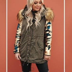 Sequin and hunter green jacket